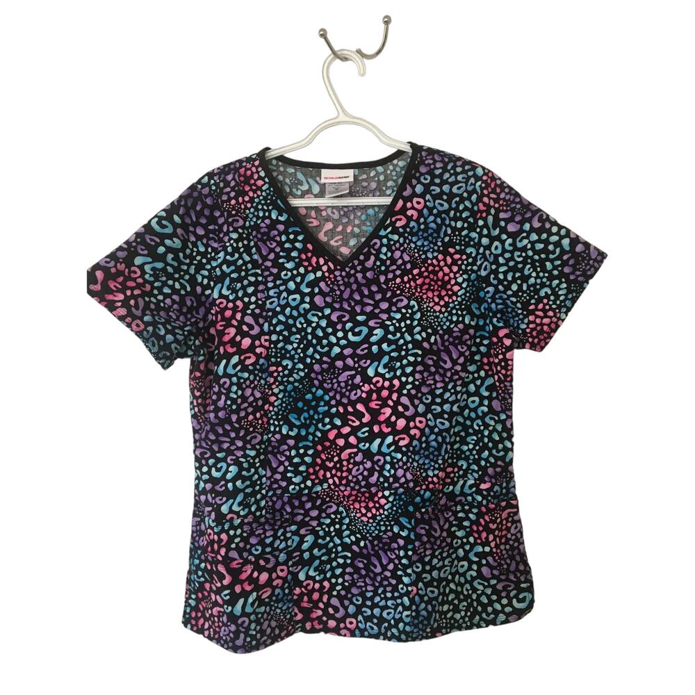 Grey's Anatomy by Barco S Bottoms, Scrub Star M Multicolor Top With Black Piping - Picture 3 of 9